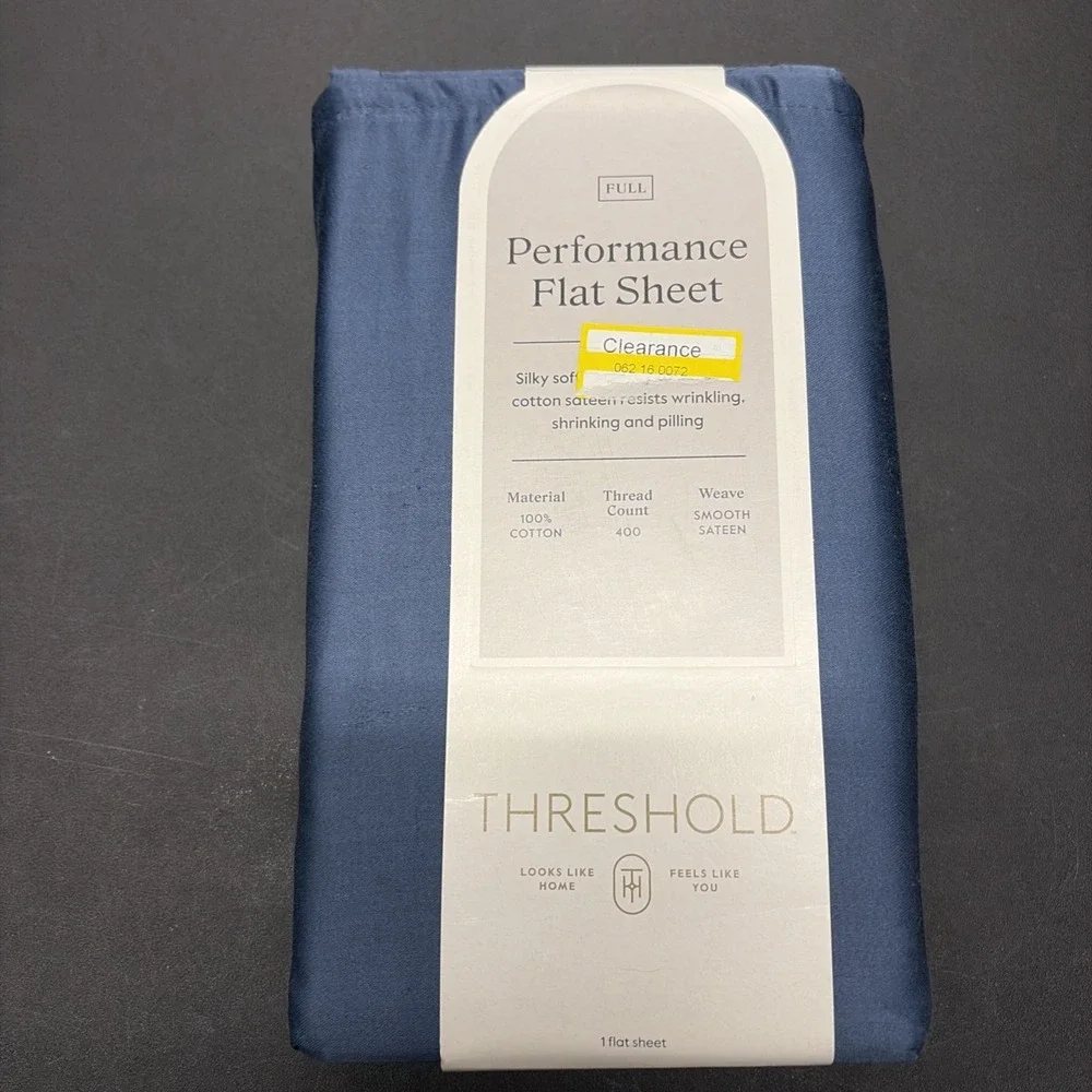 Full 400 Thread Count Performance Flat Sheet Metallic Blue Threshold Cotton 0643